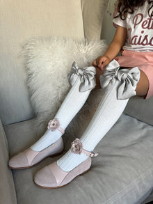 Girl | Abigail Satin Bow Socks | White x Silver