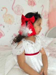 Girl | Anise Satin Embroidered Hair Bows | Red