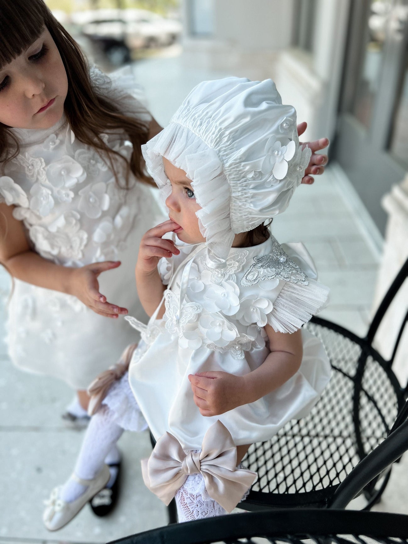 Girl | Butterfly White Satin Ceremony Romper
