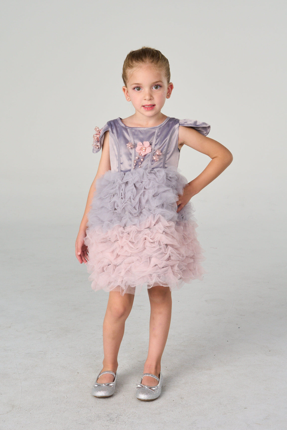 Girl | Mia Grey and Ombré Cupcake Tulle Dress | Gray x Pink