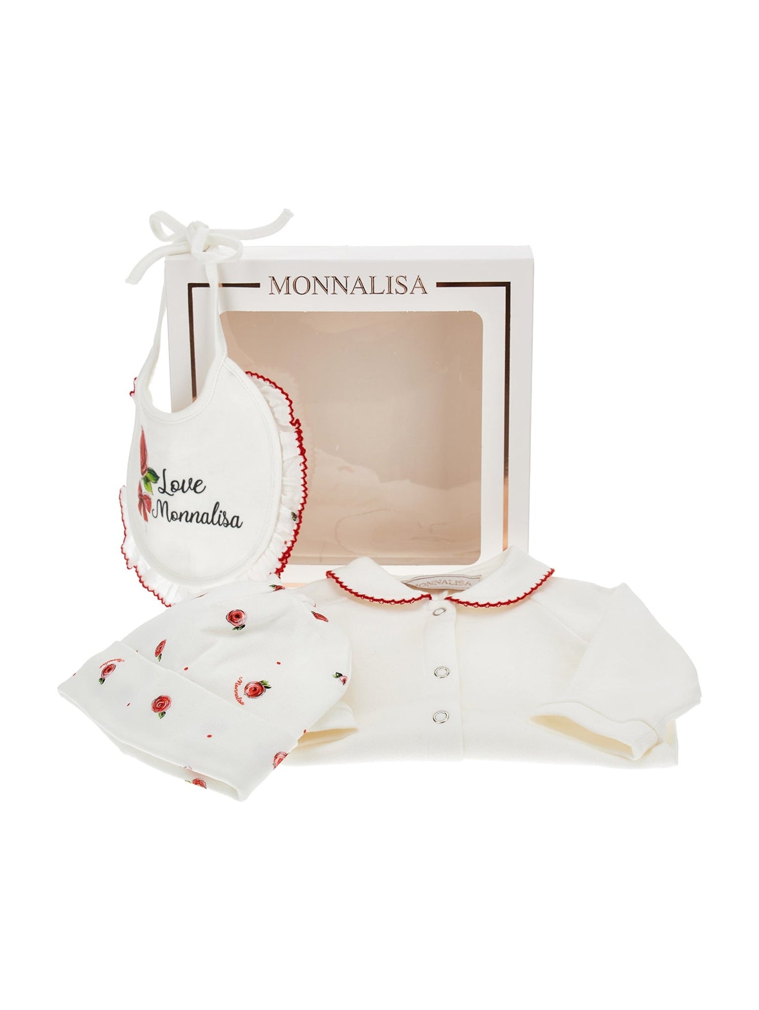 Girls | Three-Piece Set With Rose | Cream/Ruby