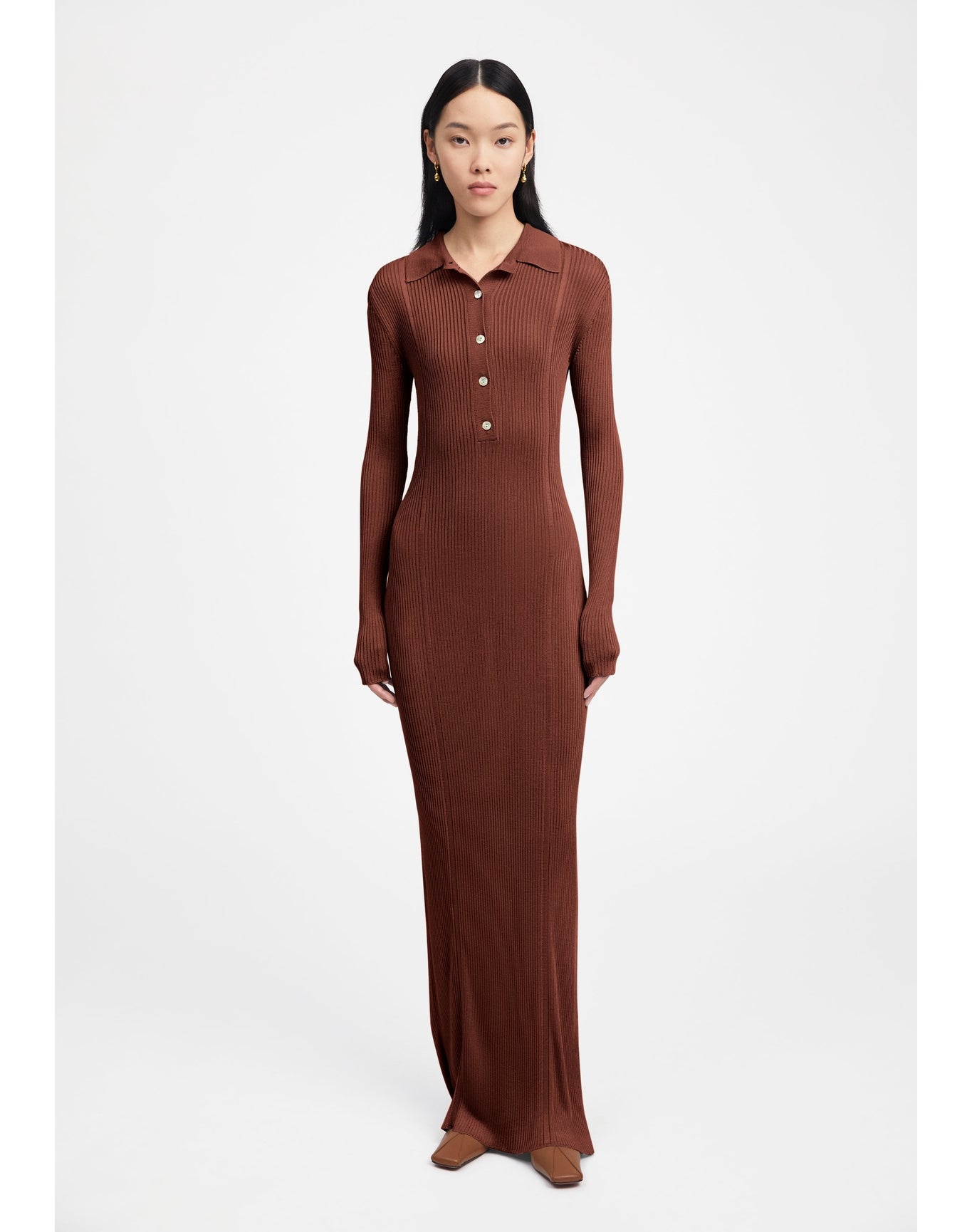 Glenn | Ribbed Polo Dress | Chocolate