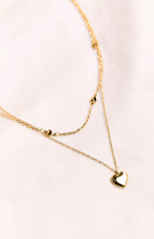 Heart Double Chain Necklace | Gold
