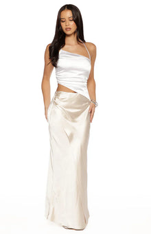 Gracie Contrast Satin Maxi Dress | White