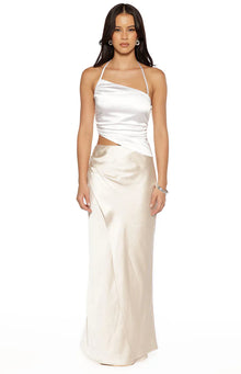 Gracie Contrast Satin Maxi Dress | White