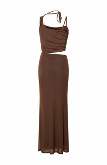 Graciela Tie Neck Mesh Maxi Dress | Brown