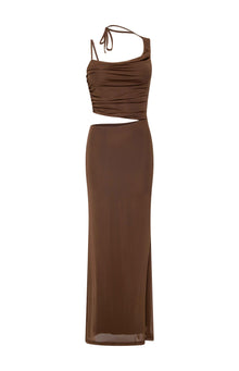 Graciela Tie Neck Mesh Maxi Dress | Brown