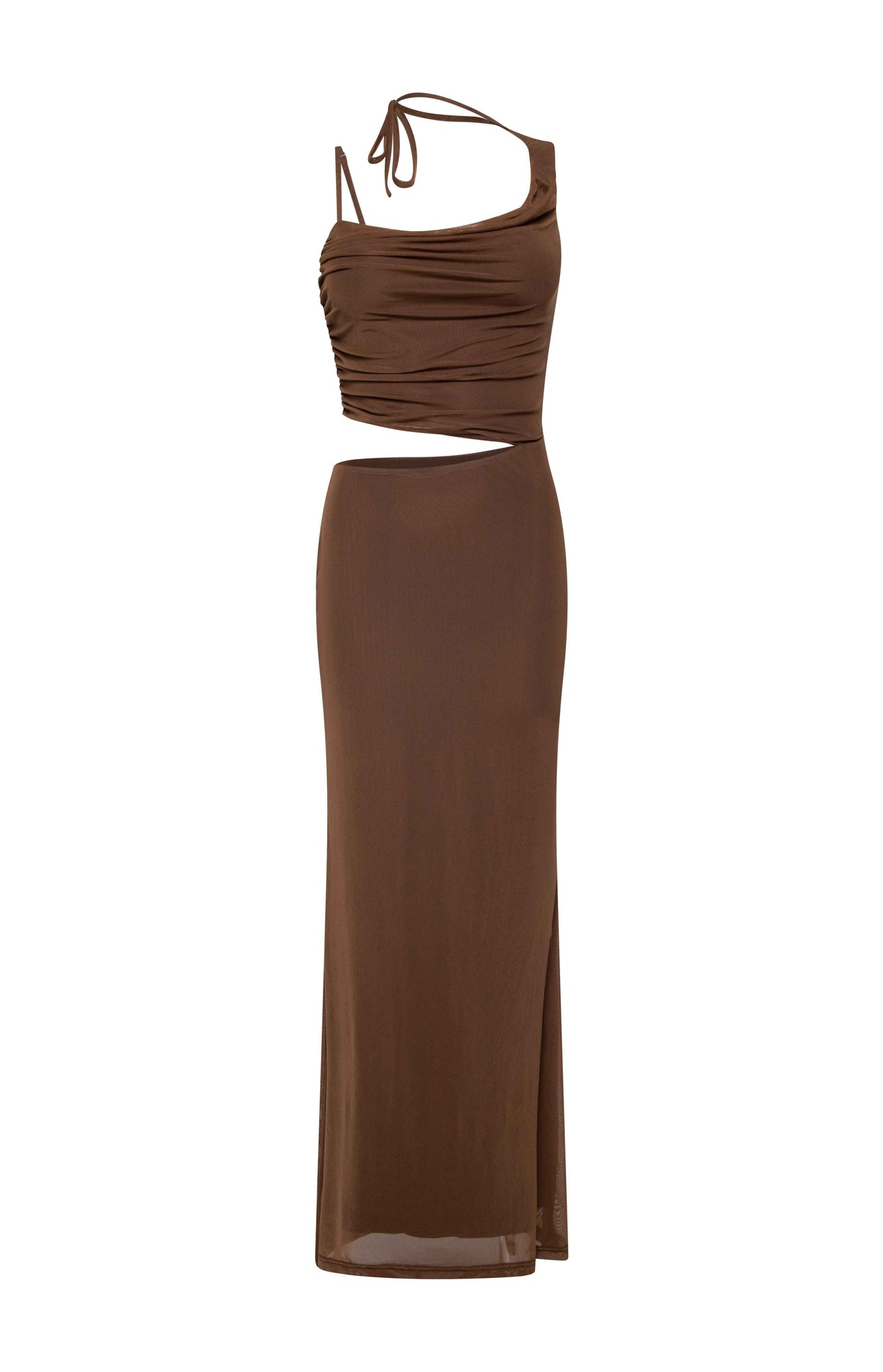 Graciela Tie Neck Mesh Maxi Dress | Brown