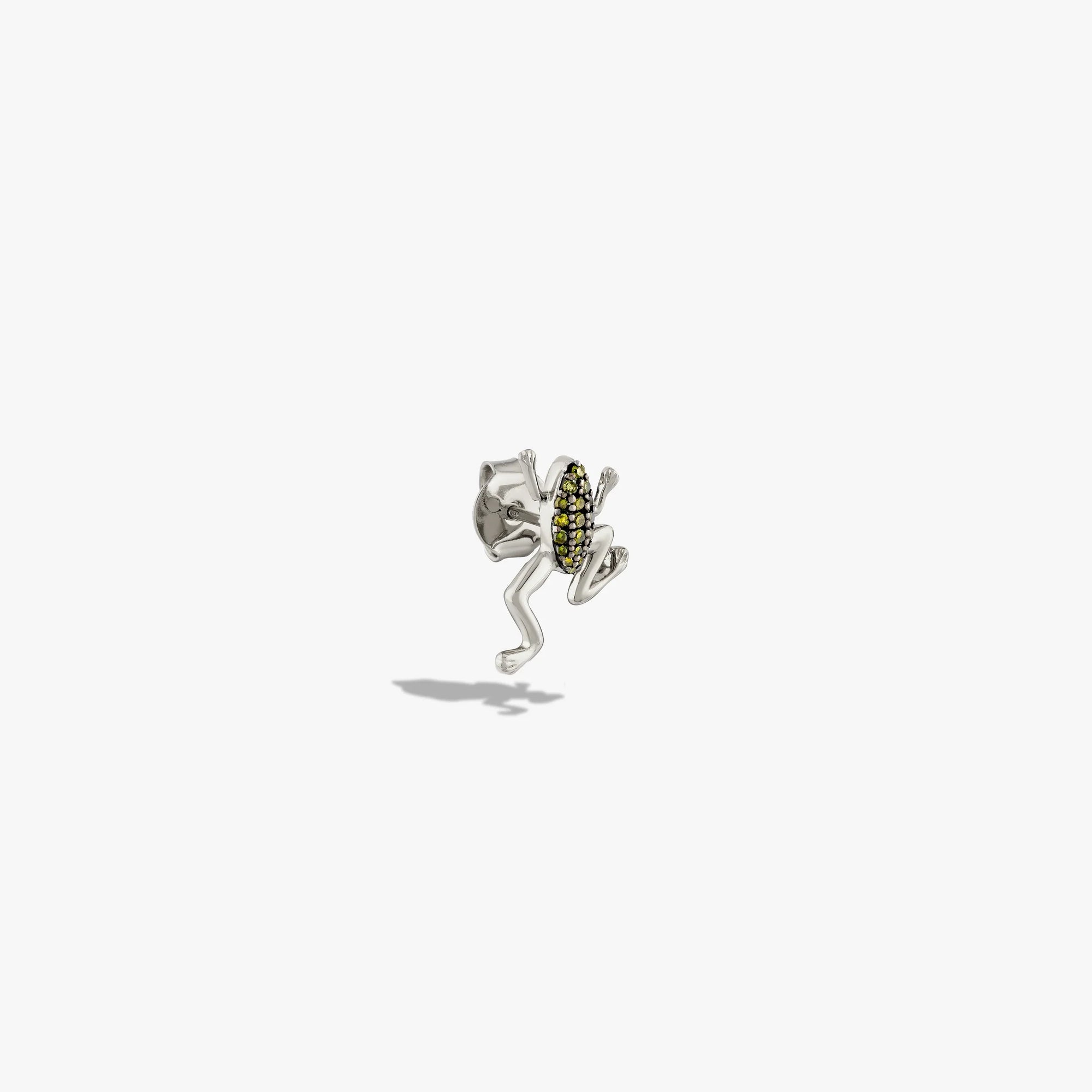 Awe Inspired Earrings 925 Sterling Silver / Single Right Green Diamond Baby Frog Studs