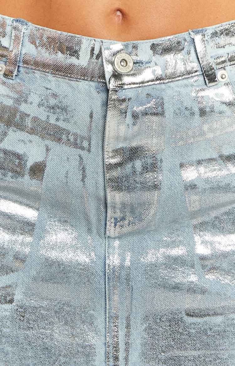 Groove Denim Mini Skirt | Metallic Silver