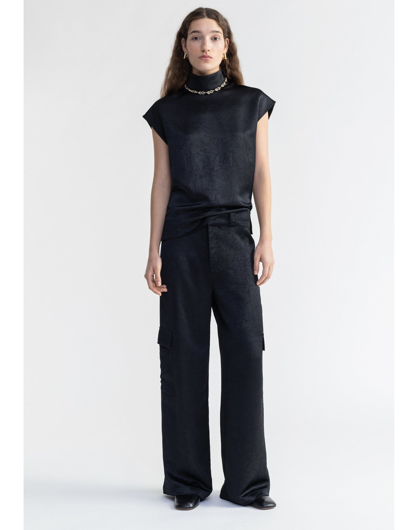 Gust | Satin Cargo Pants | Black
