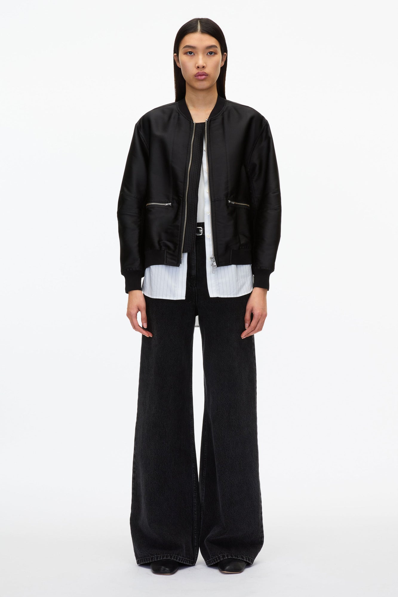 Layered Bomber Jacket with Shirt | Black