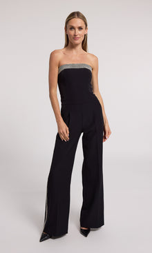 Chelsea Crystal Embellished Crepe Jumpsuit | Black/Clear