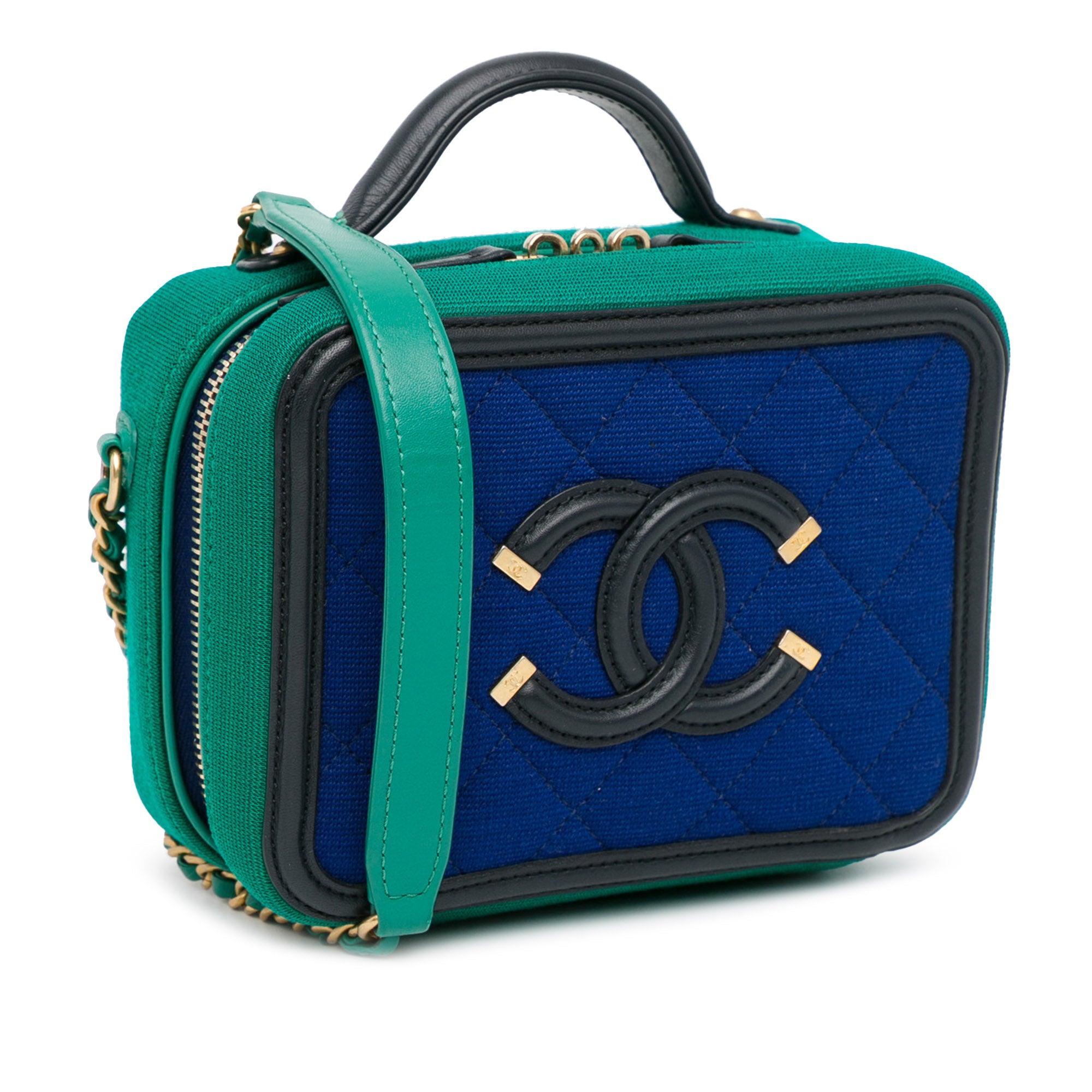 Chanel | Pre-Owned Small Jersey CC Filigree Vanity Case | BlueGreen