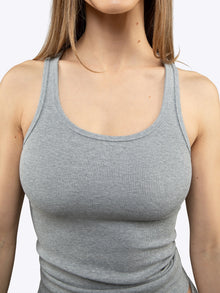 Womens | Essential Form-Fitting Rib Tank | Heather Grey
