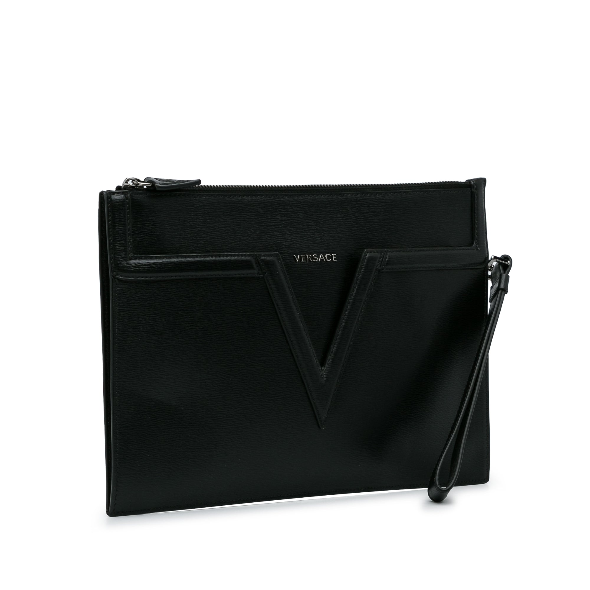 Versace Pre-Owned V Logo Leather Clutch | Women | Black