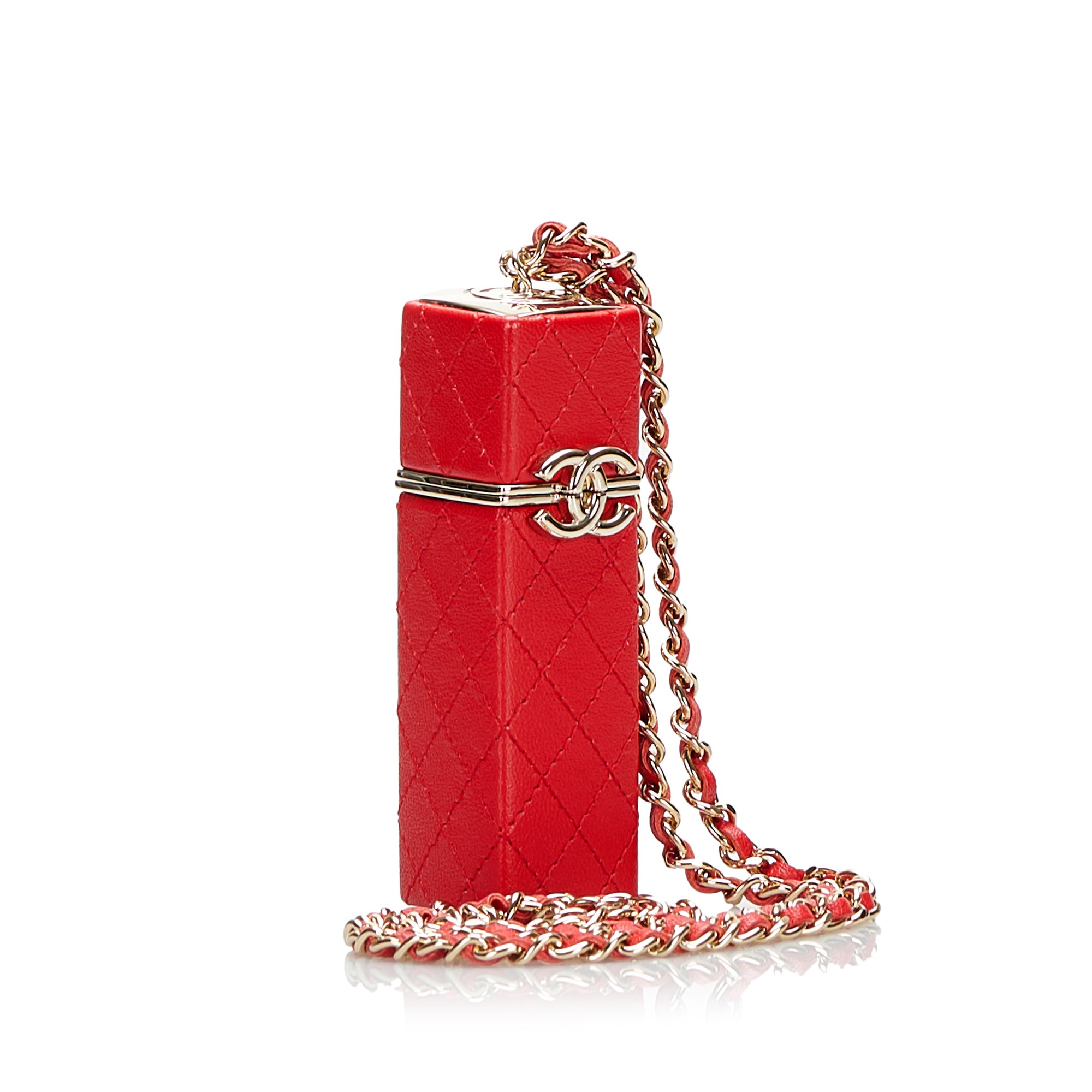 Chanel Pre-Owned CC Lambskin Squared Lipstick Case on Chain | Women | Red