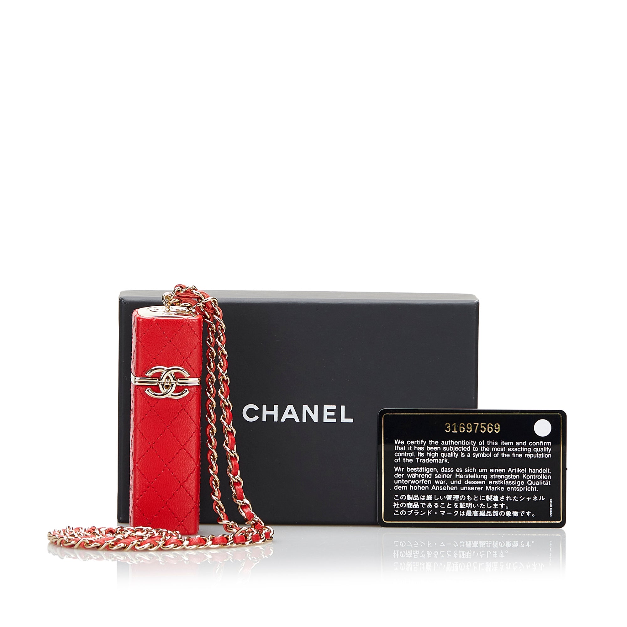 Chanel Pre-Owned CC Lambskin Squared Lipstick Case on Chain | Women | Red