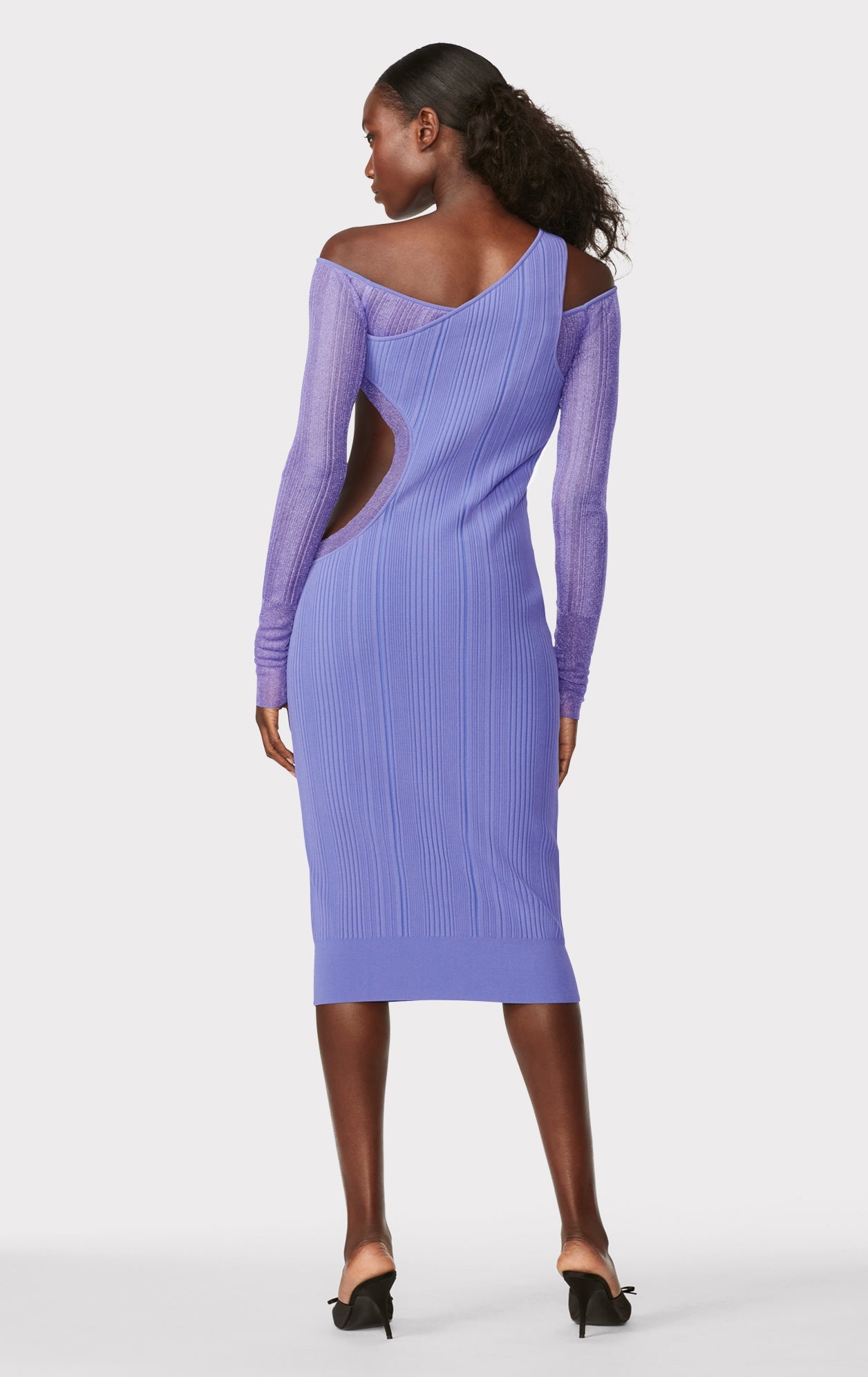 Hervé Léger X Law Roach Sheer Layered Cutout L/S Midi Dress | Royal