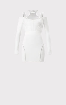 Hervé Léger X Law Roach Layered Sheer Intarsia Mini Dress | Alabaster