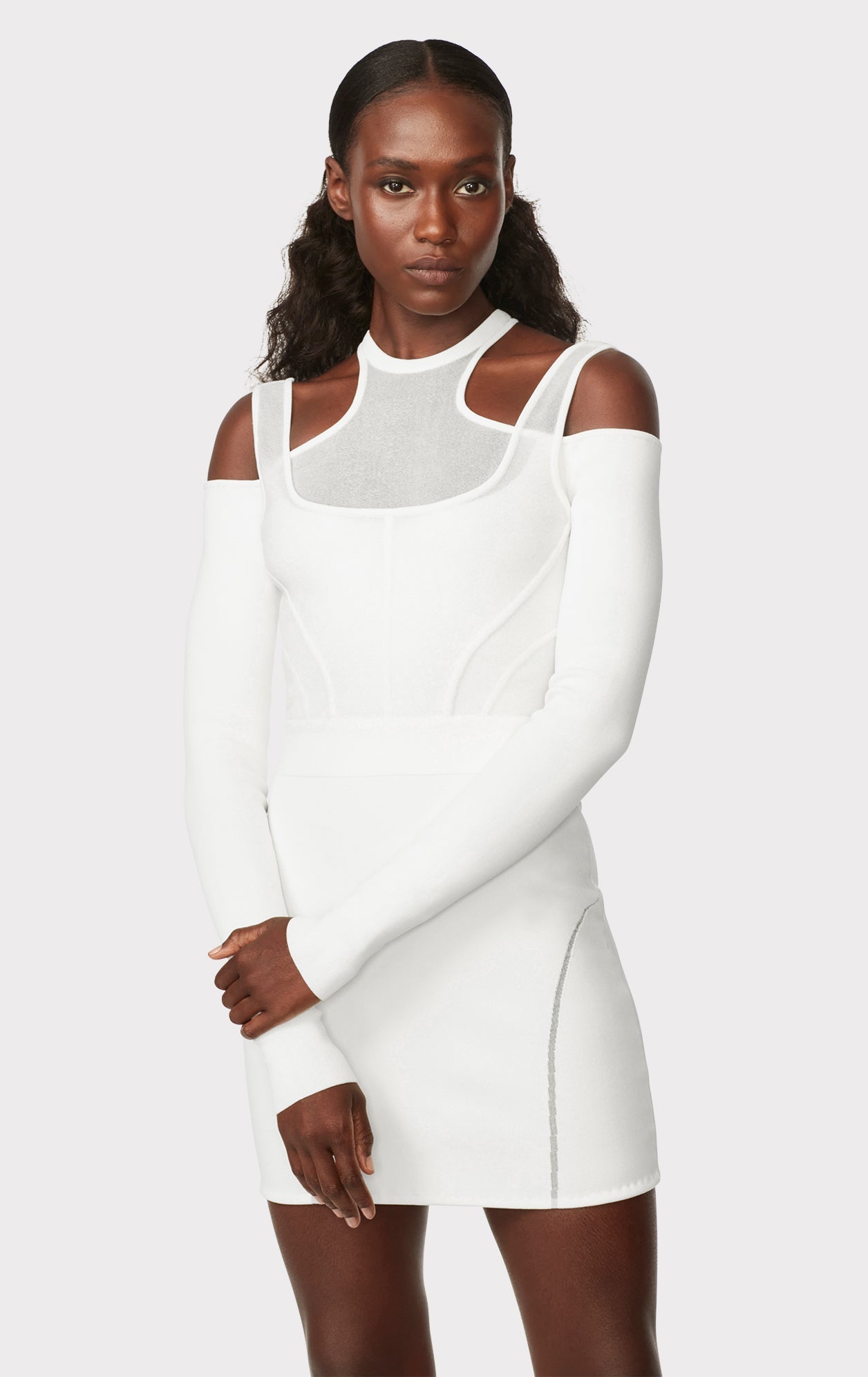 Hervé Léger X Law Roach Layered Sheer Intarsia Mini Dress | Alabaster