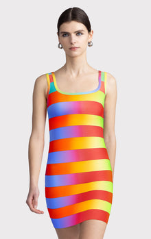 Rainbow Bandage Scoop Tank Mini Dress | Rainbow Multi