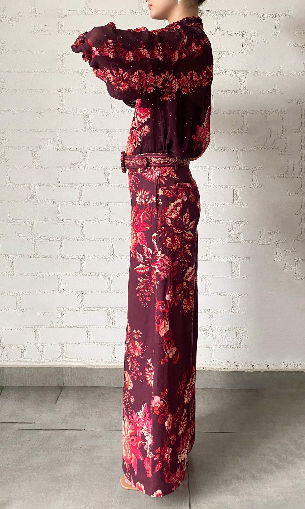 Hemant And Nandita | Aafa Linen Cotton Fitted & Flared Pants | Red/Beige