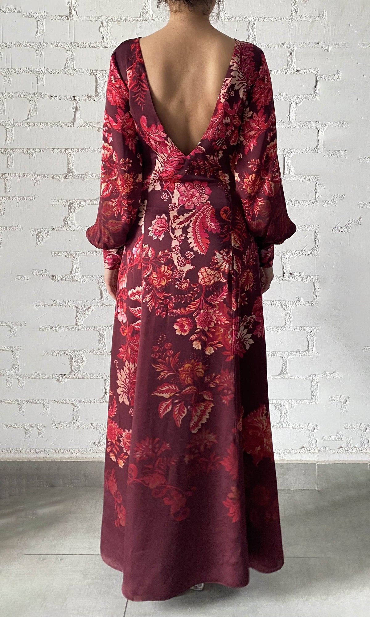 Hemant And Nandita | Aafa Viscose Long Dress | Red Beige