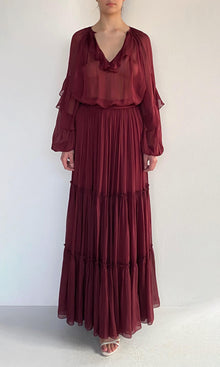 Hemant And Nandita | Aayu Viscose Flat Chiffon Ruffled Top | Burgundy