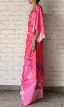 Hemant And Nandita | Abira Polyester Satin Lycra Long Kaftan With Belt | Pink