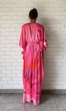 Hemant And Nandita | Abira Polyester Satin Lycra Long Kaftan With Belt | Pink