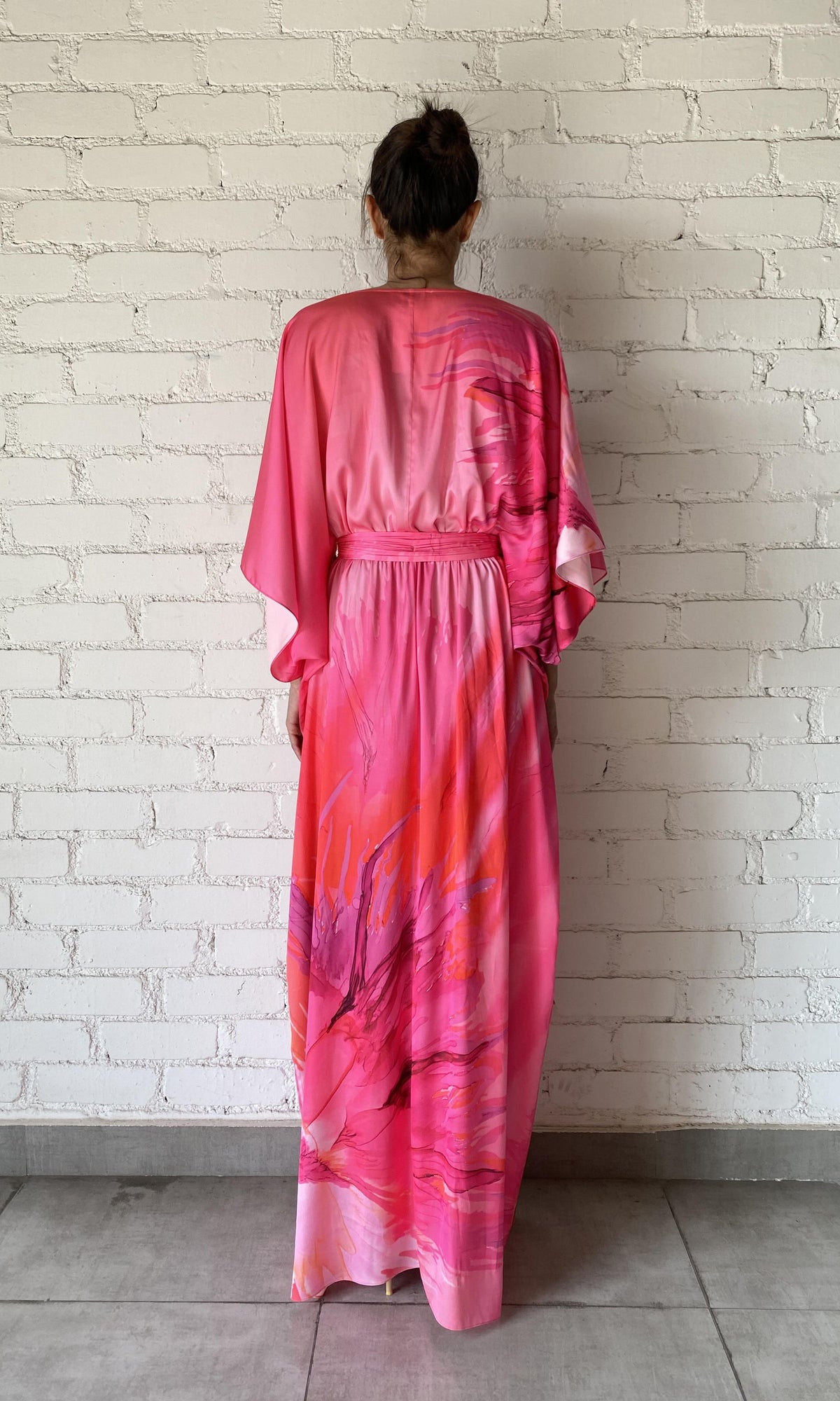 Hemant And Nandita | Abira Polyester Satin Lycra Long Kaftan With Belt | Pink