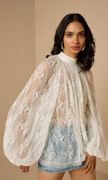 Hemant And Nandita | Adra Nylon Flower Boho Top With Cami | Off White
