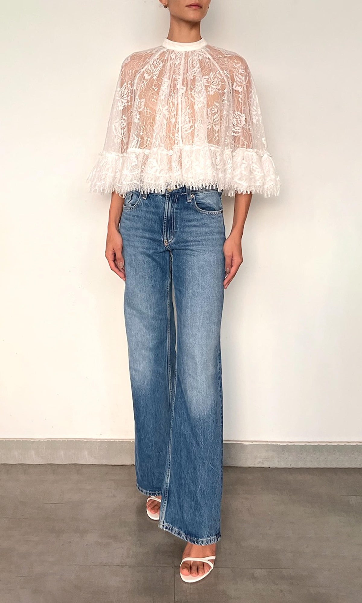 Hemant And Nandita | Adra Nylon Flower Tiered Cape Top | Off White