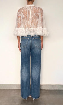Hemant And Nandita | Adra Nylon Flower Tiered Cape Top | Off White