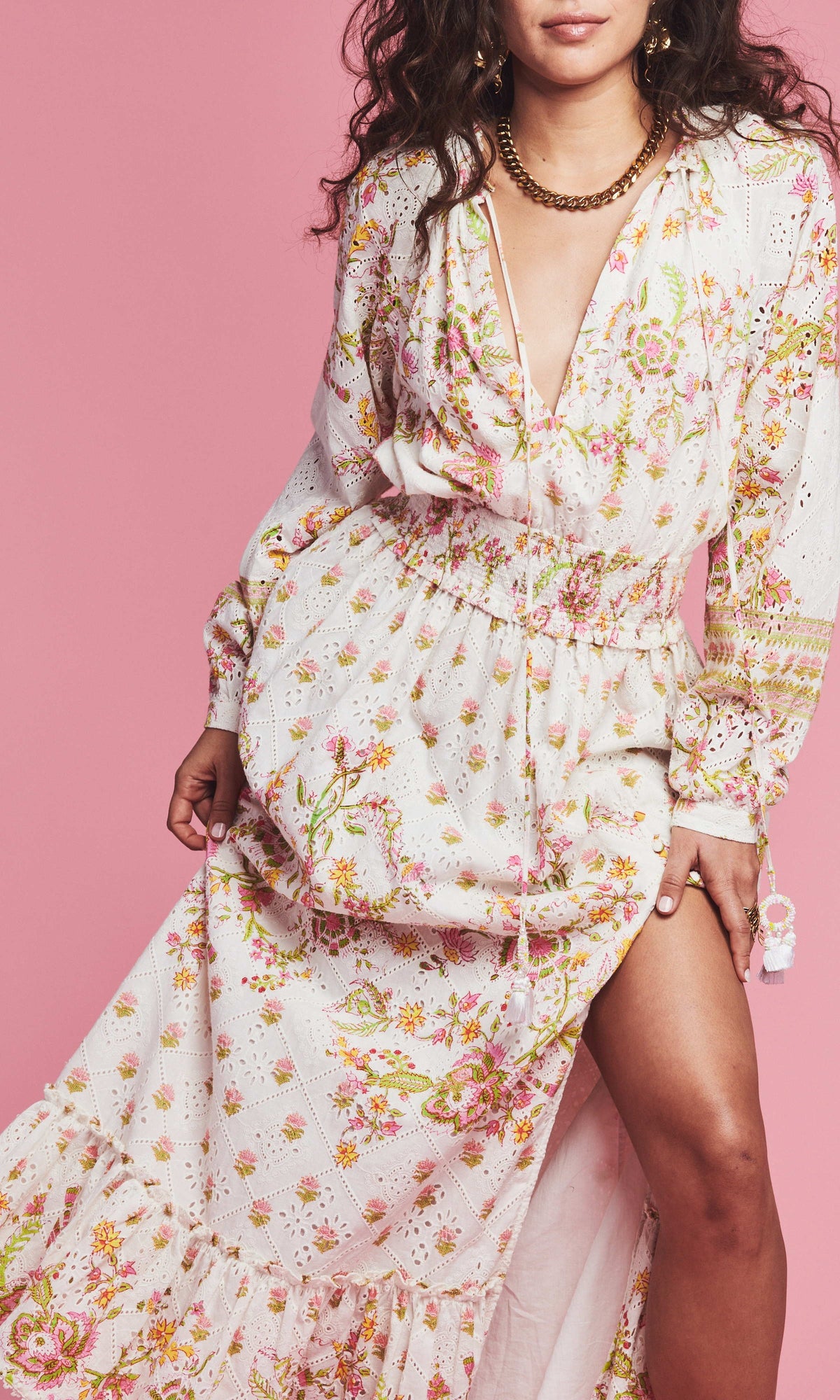Hemant And Nandita | Aira Cotton Long Dress | Off White