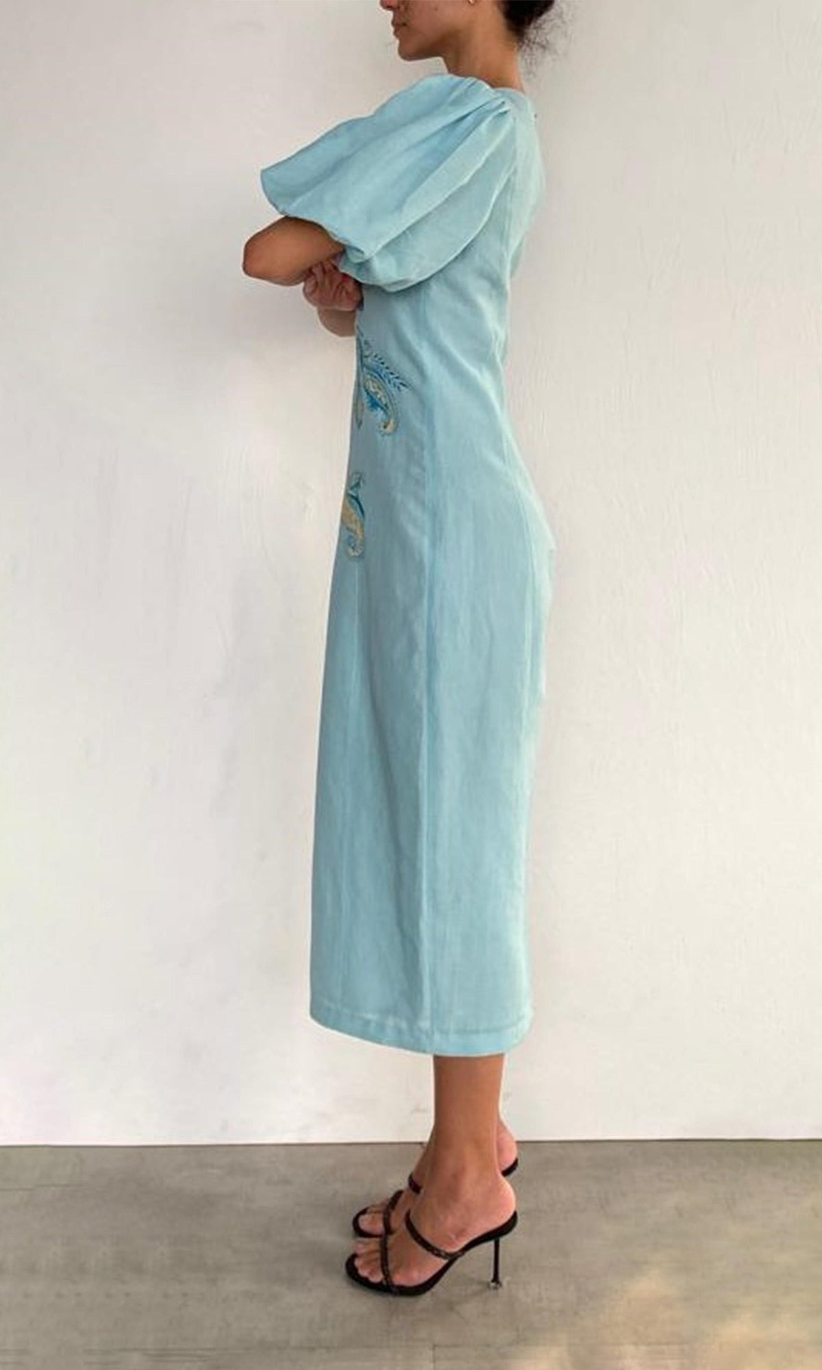 Hemant And Nandita | Amari Linen Cotton Midi Dress | Turquoise Multi