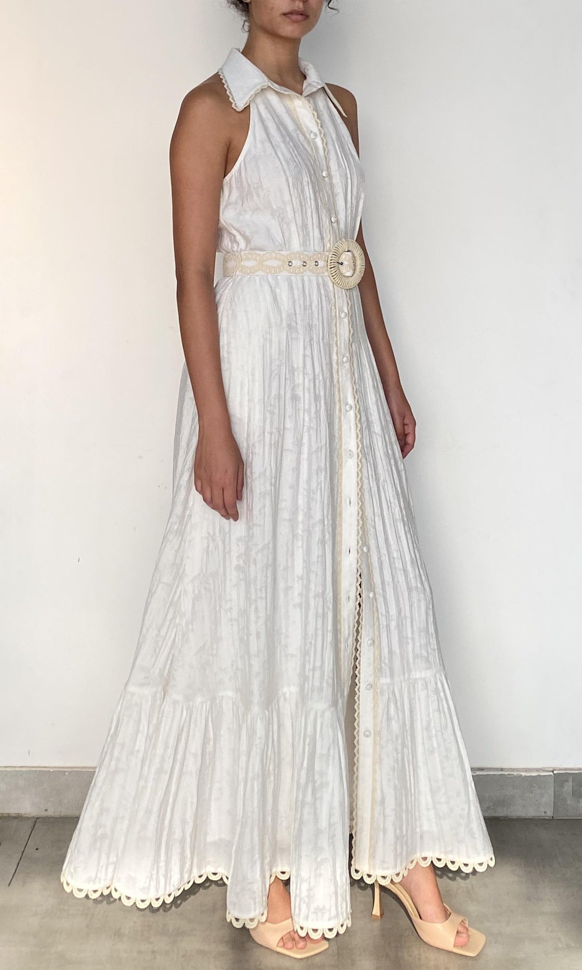 Hemant And Nandita | Anvi Viscose Nylon Jacquard Long Dress | White