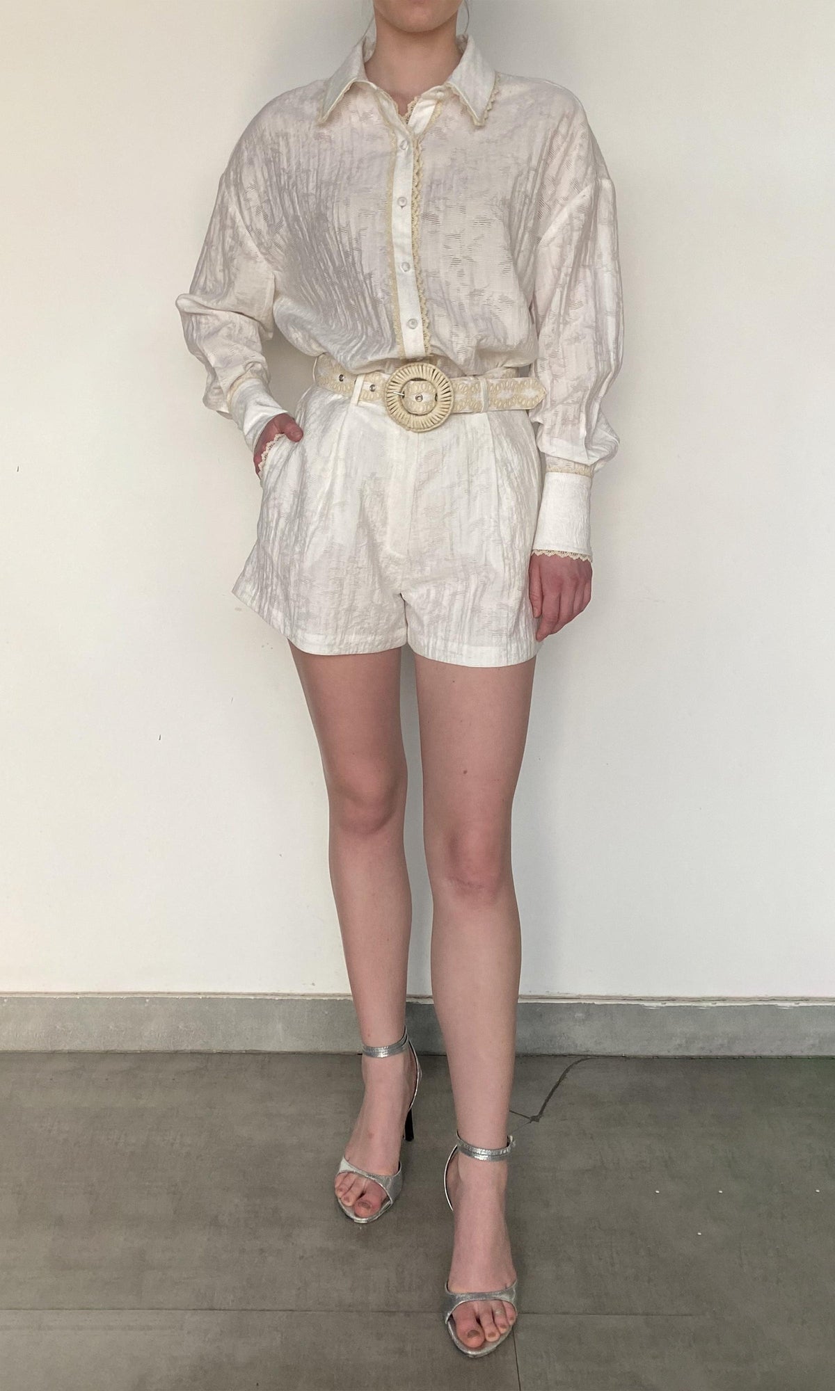 Hemant And Nandita | Anvi Viscose Nylon Jacquard Oversized Shirt | White