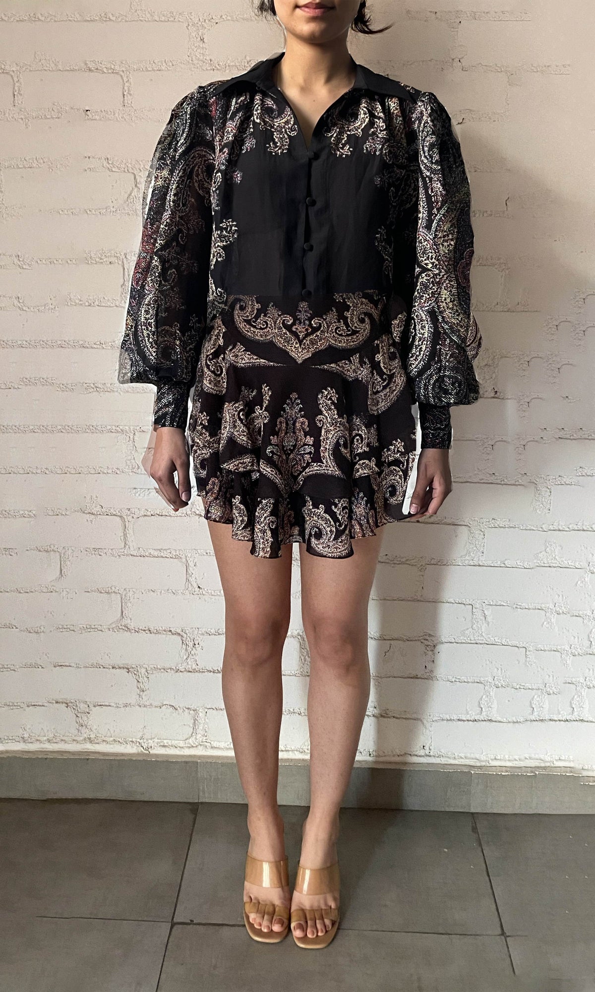 Hemant And Nandita | Arka Viscose Georgette Jacquard Short Skirt | Multicolor