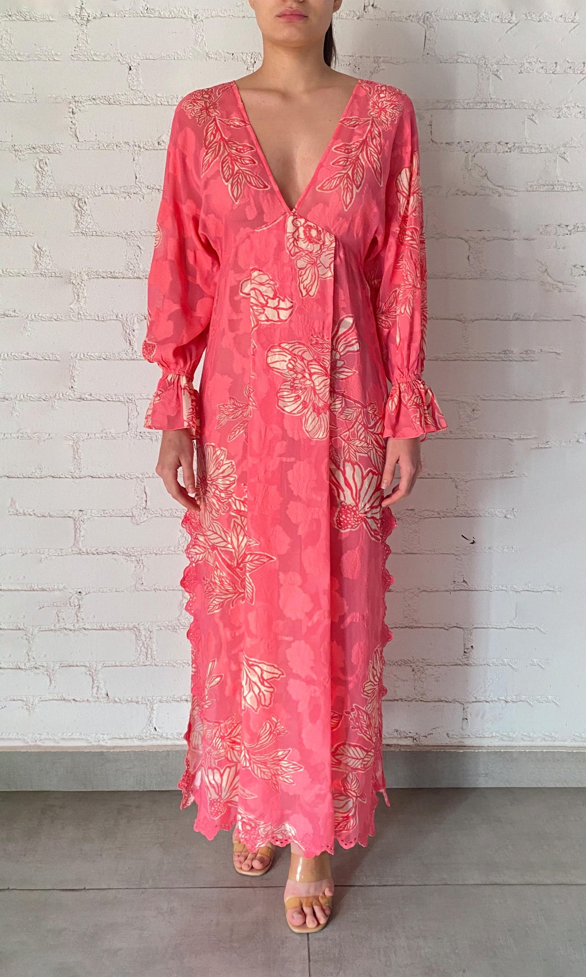 Hemant And Nandita | Asha Viscose Flower Jacquard Kaftan | Pink