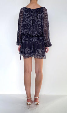 Hemant And Nandita | Atri Viscose Flat Chiffon Slip On Mini Dress | Grey