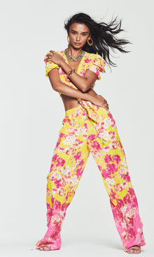 Hemant And Nandita | Auril Viscose Crepe Striped Lurex Top | Yellow