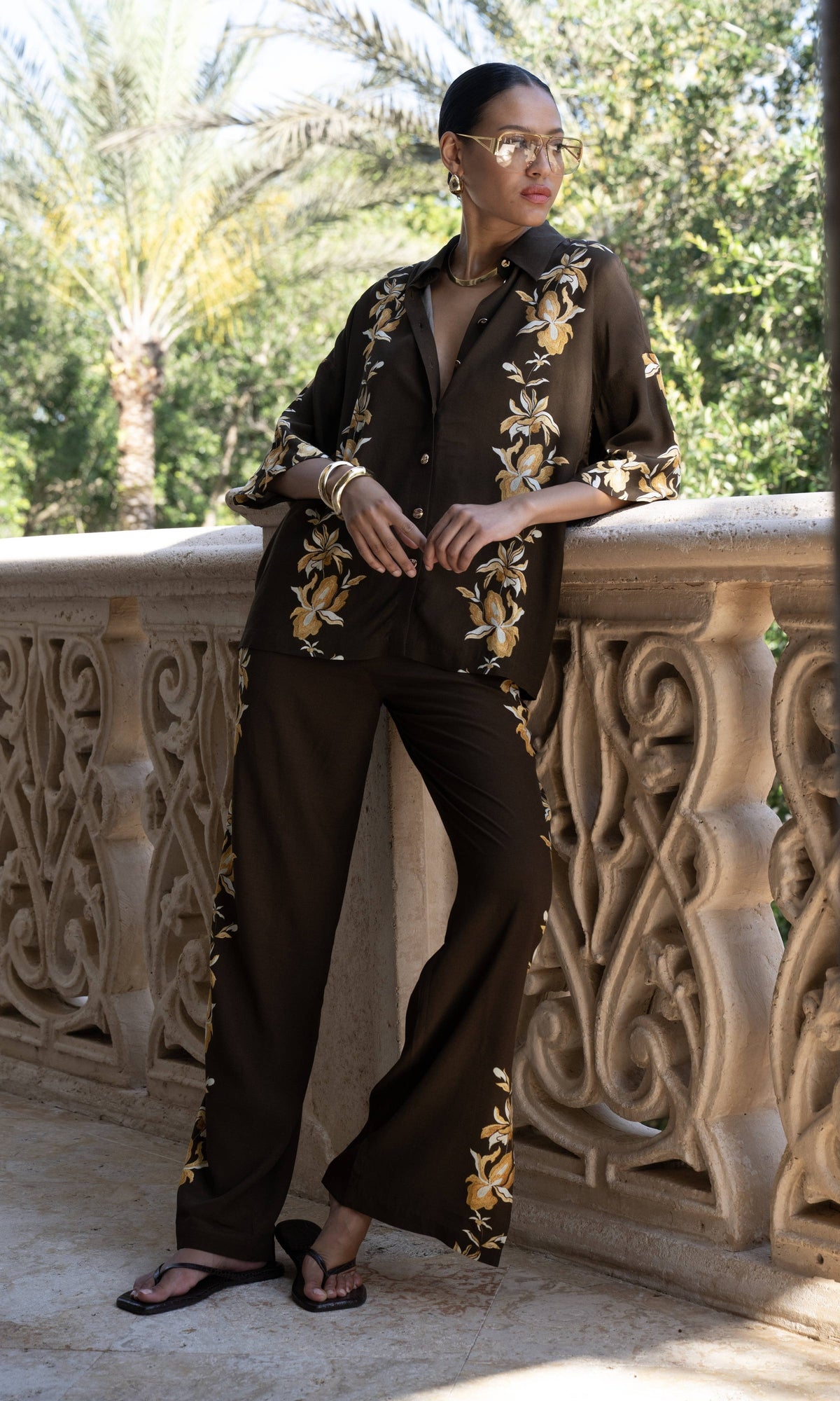 Hemant And Nandita | Bota Viscose Heavy Crepe Oversized Shirt | Brown