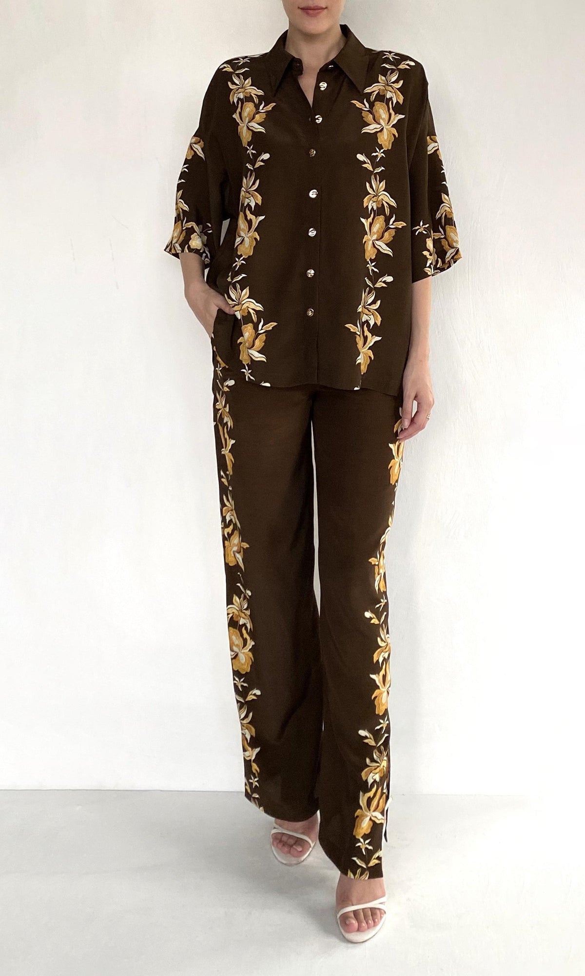 Hemant And Nandita | Bota Viscose Heavy Crepe Oversized Shirt | Brown