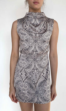 Hemant And Nandita | Chavi Polyester Double Satin Extended Neck Cowl Mini Dress | Eggshell