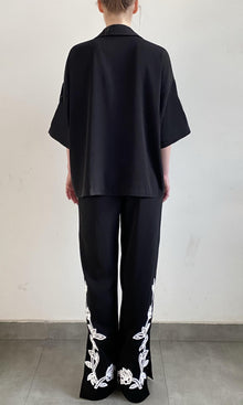 Hemant And Nandita | Daha Polyester Crepe Pants | RE25 | Black White