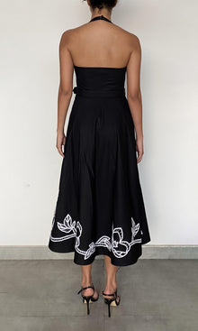 Hemant And Nandita | Daha Cotton Poplin Midi Dress With Buckle Belt | Black White