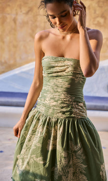Hemant And Nandita | Dara Cotton Poplin Strapless Long Dress | Green