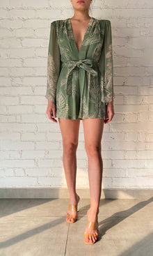 Hemant And Nandita | Dara Viscose Crinckle Chiffon Romper With Belt | Green